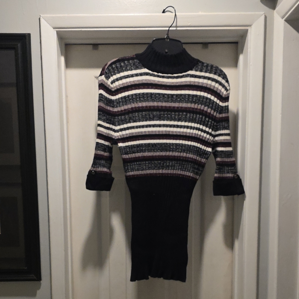 Style & Co. Black and White Striped Turtleneck Sweater